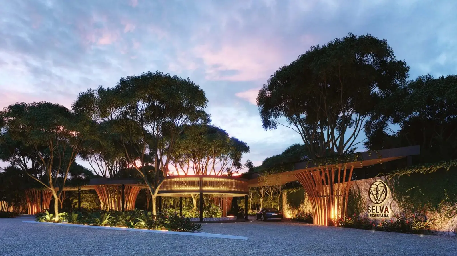 Acceso principal de Selva Encantada, render